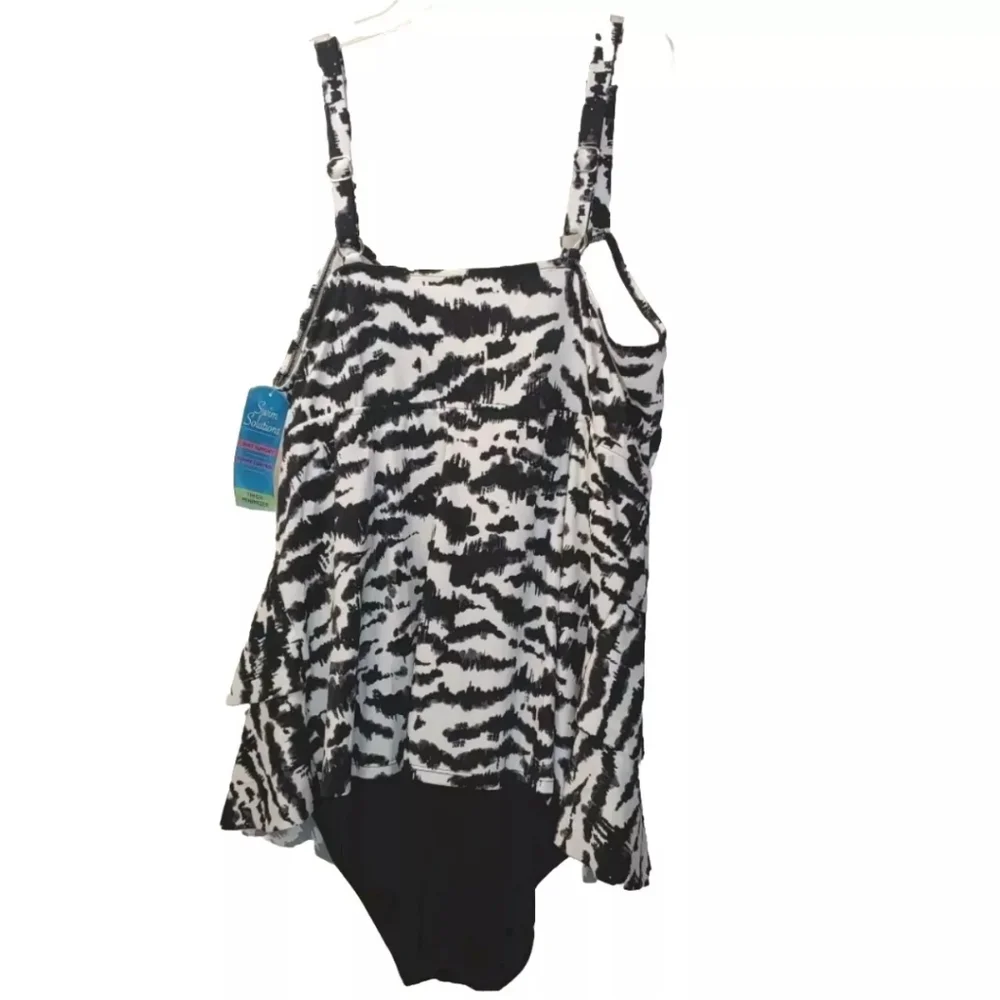 Swim Solutions Tummy Control V-neck One Pc Swimsuit Woman Plus 24W Black Tiered - Picture 4 of 11